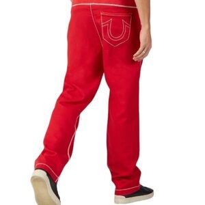True Religion Red Mens Motto Denim Jeans Sz 32 Red Straight Leg